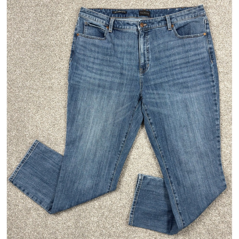 Talbots Women's Straight Leg Jeans 16W 36x30 Blue Kenmare Wash Stretch Denim